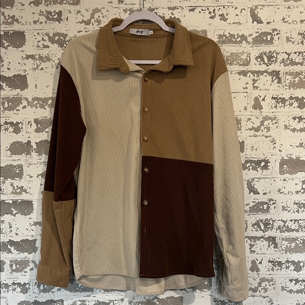 Hoooyi Colorblock corduroy  Long Sleeve Shirt
